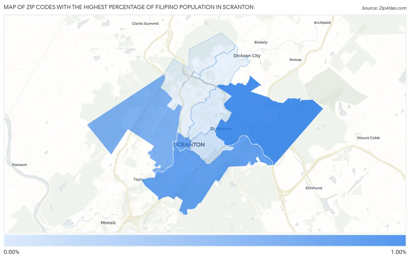 Zip Codes with the Highest Percentage of Filipino Population in Scranton Map