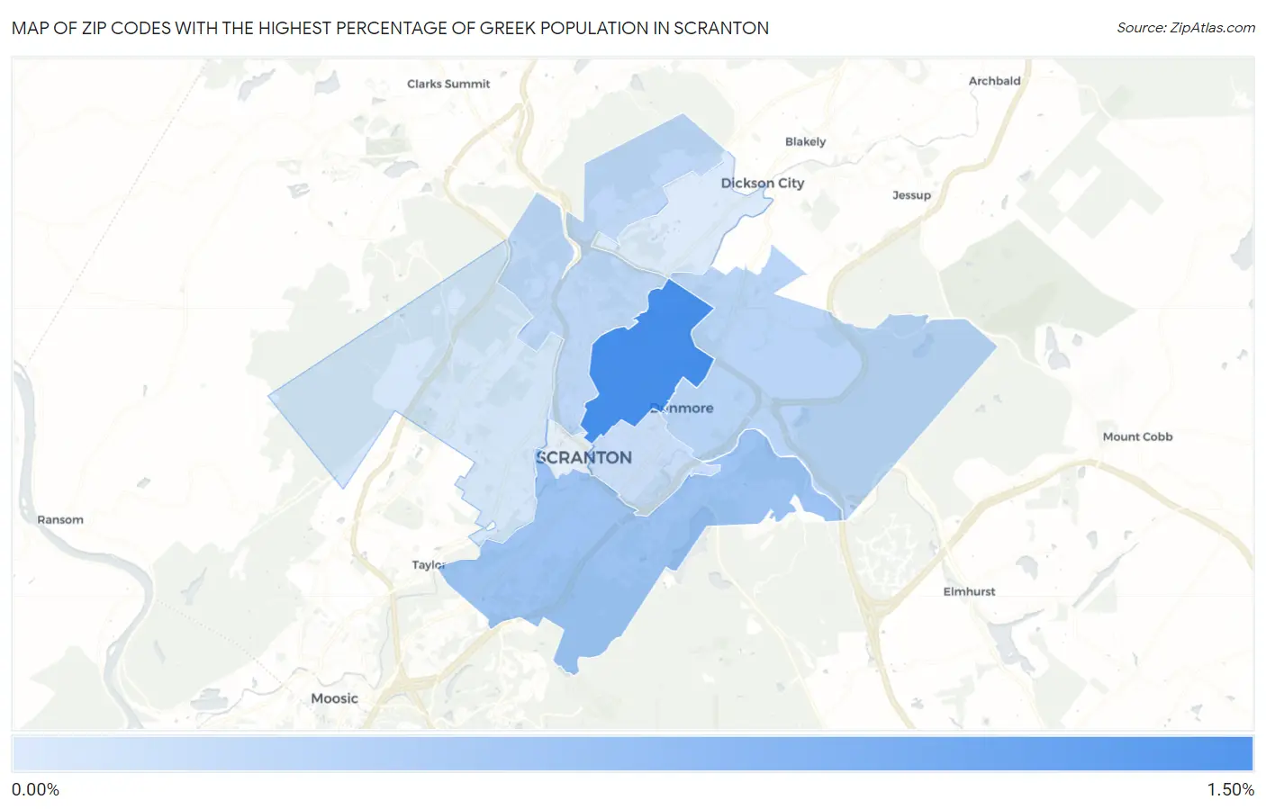 Zip Codes with the Highest Percentage of Greek Population in Scranton Map