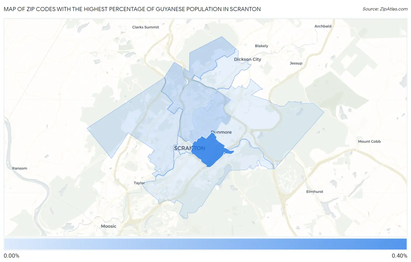 Zip Codes with the Highest Percentage of Guyanese Population in Scranton Map