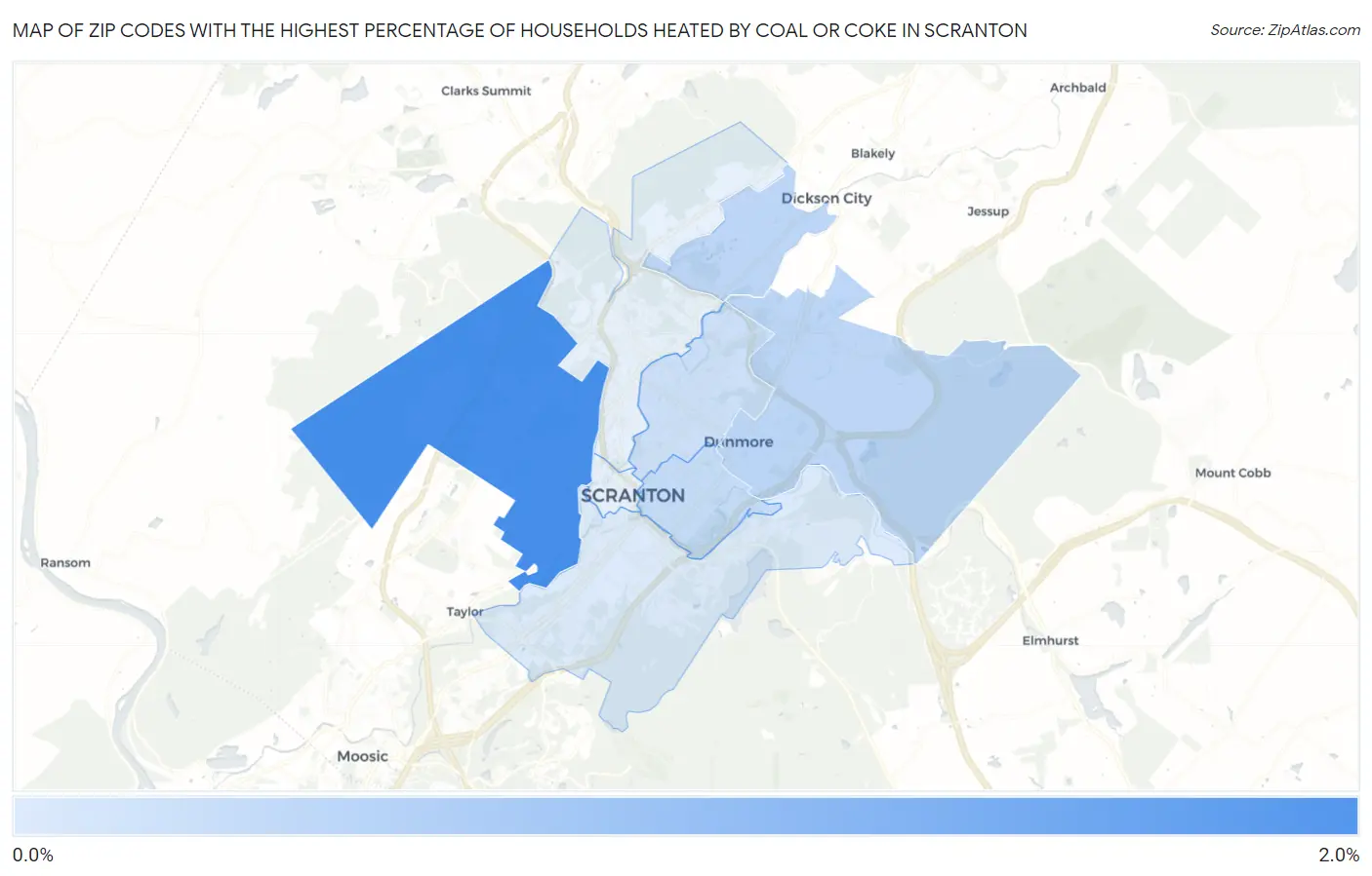 Zip Codes with the Highest Percentage of Households Heated by Coal or Coke in Scranton Map