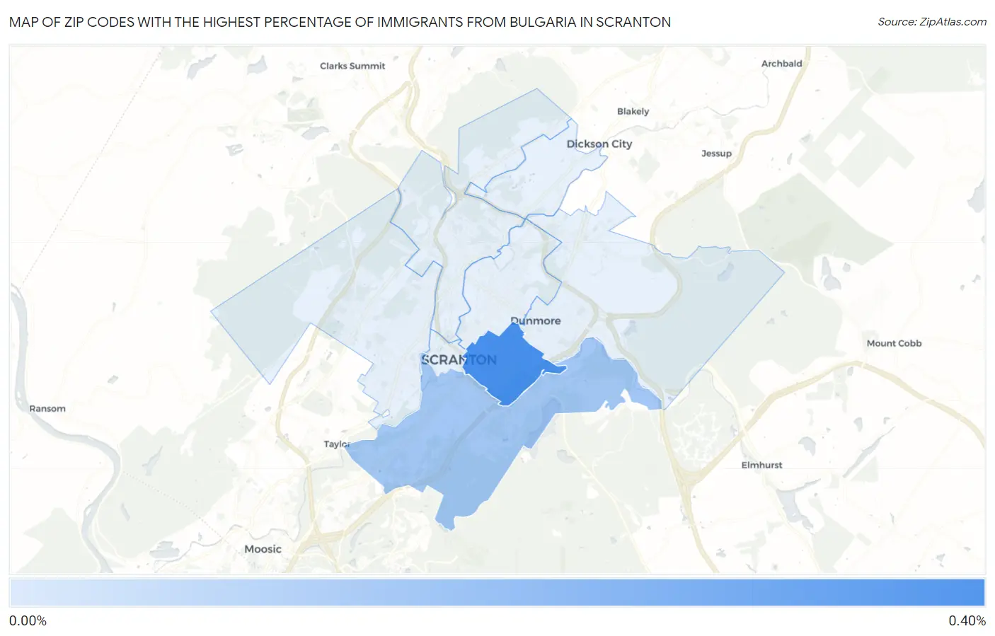 Zip Codes with the Highest Percentage of Immigrants from Bulgaria in Scranton Map