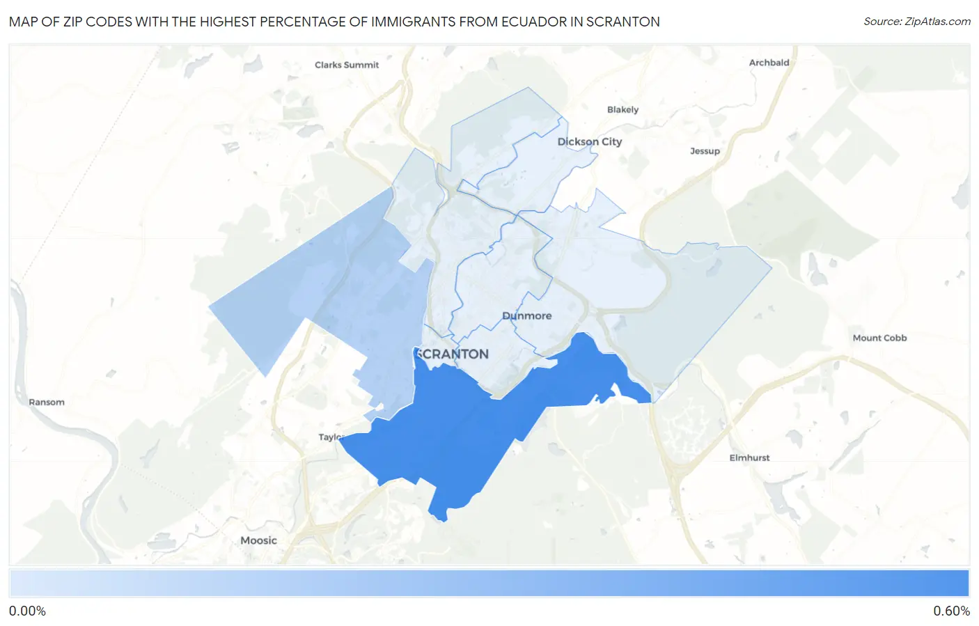 Zip Codes with the Highest Percentage of Immigrants from Ecuador in Scranton Map