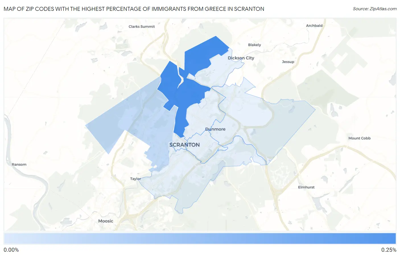 Zip Codes with the Highest Percentage of Immigrants from Greece in Scranton Map