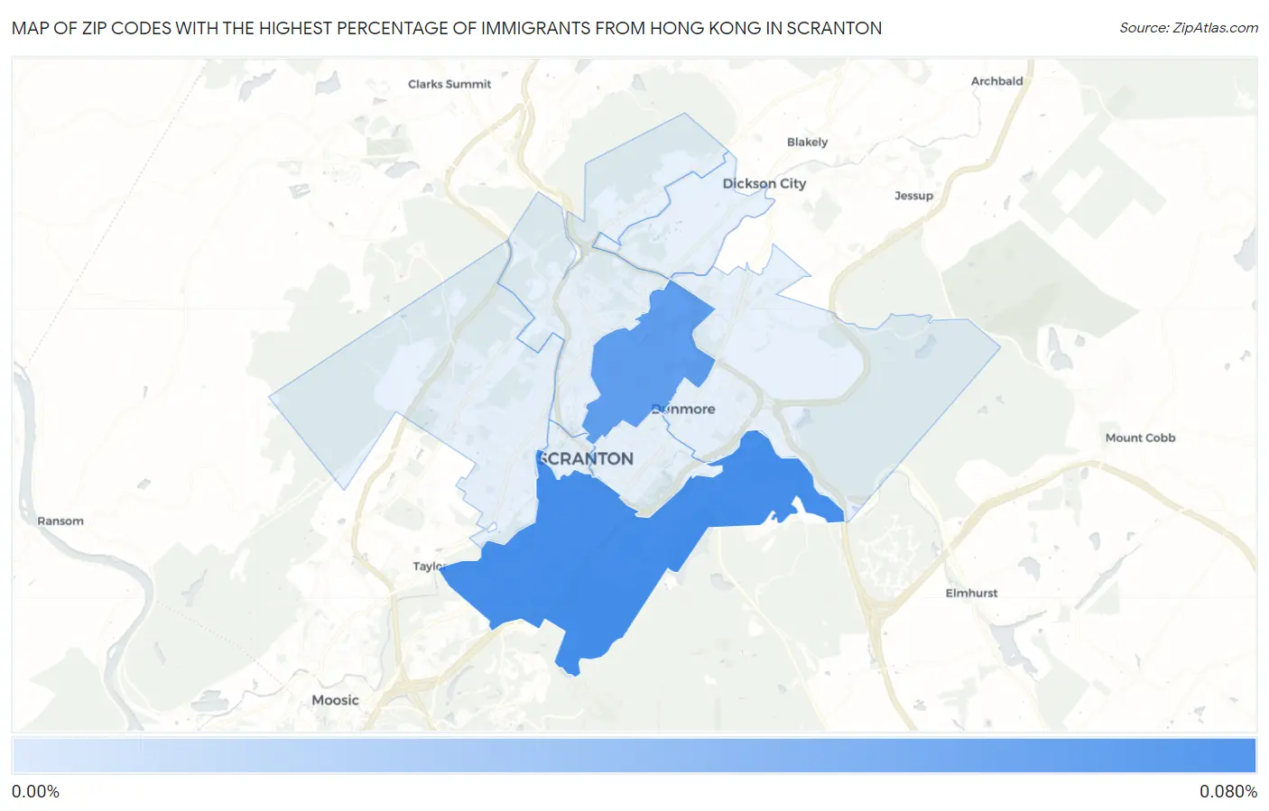 Zip Codes with the Highest Percentage of Immigrants from Hong Kong in Scranton Map