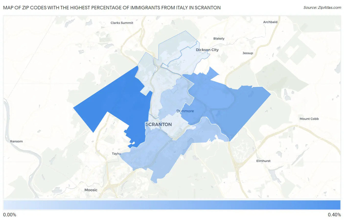 Zip Codes with the Highest Percentage of Immigrants from Italy in Scranton Map