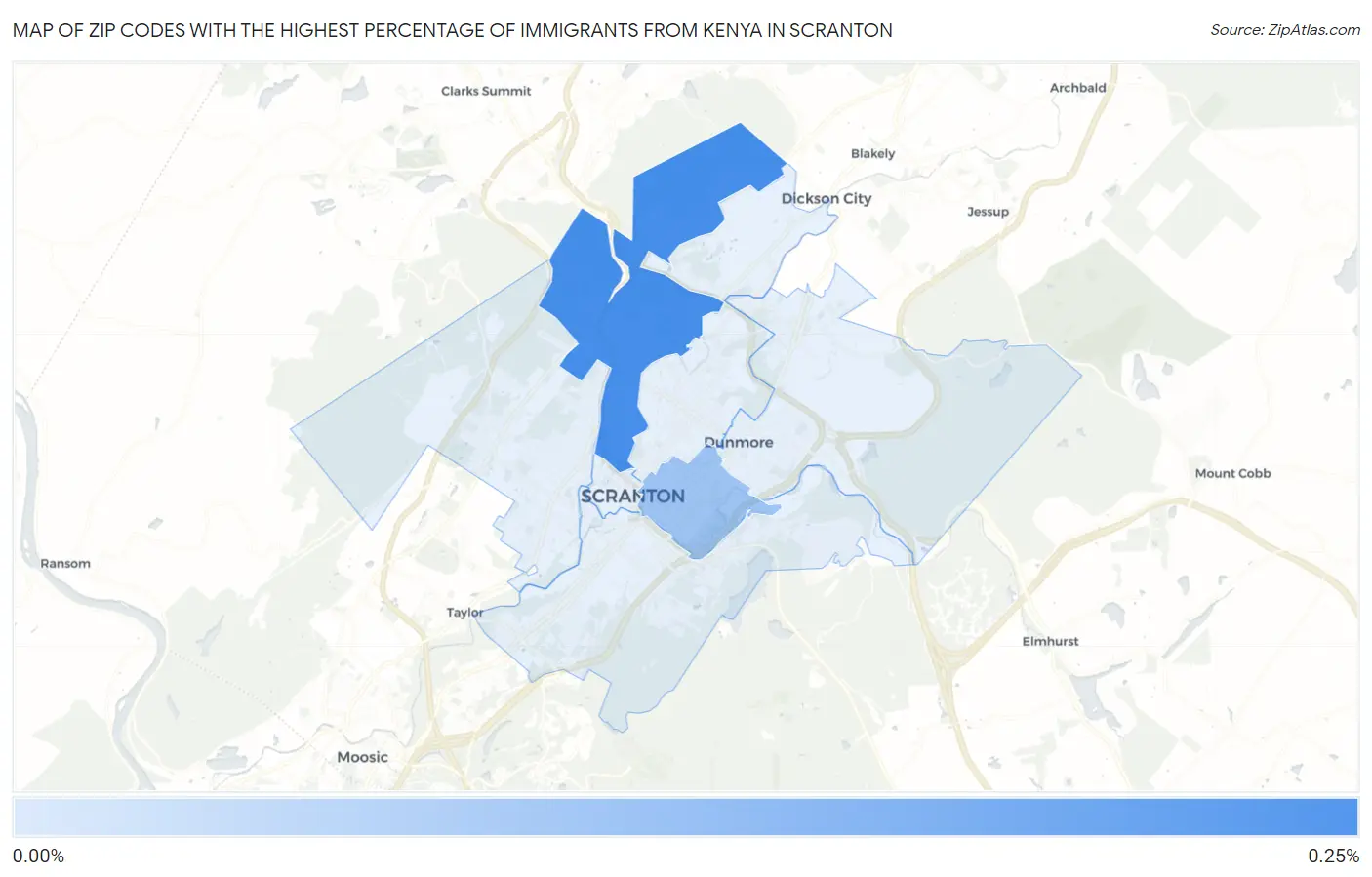 Zip Codes with the Highest Percentage of Immigrants from Kenya in Scranton Map