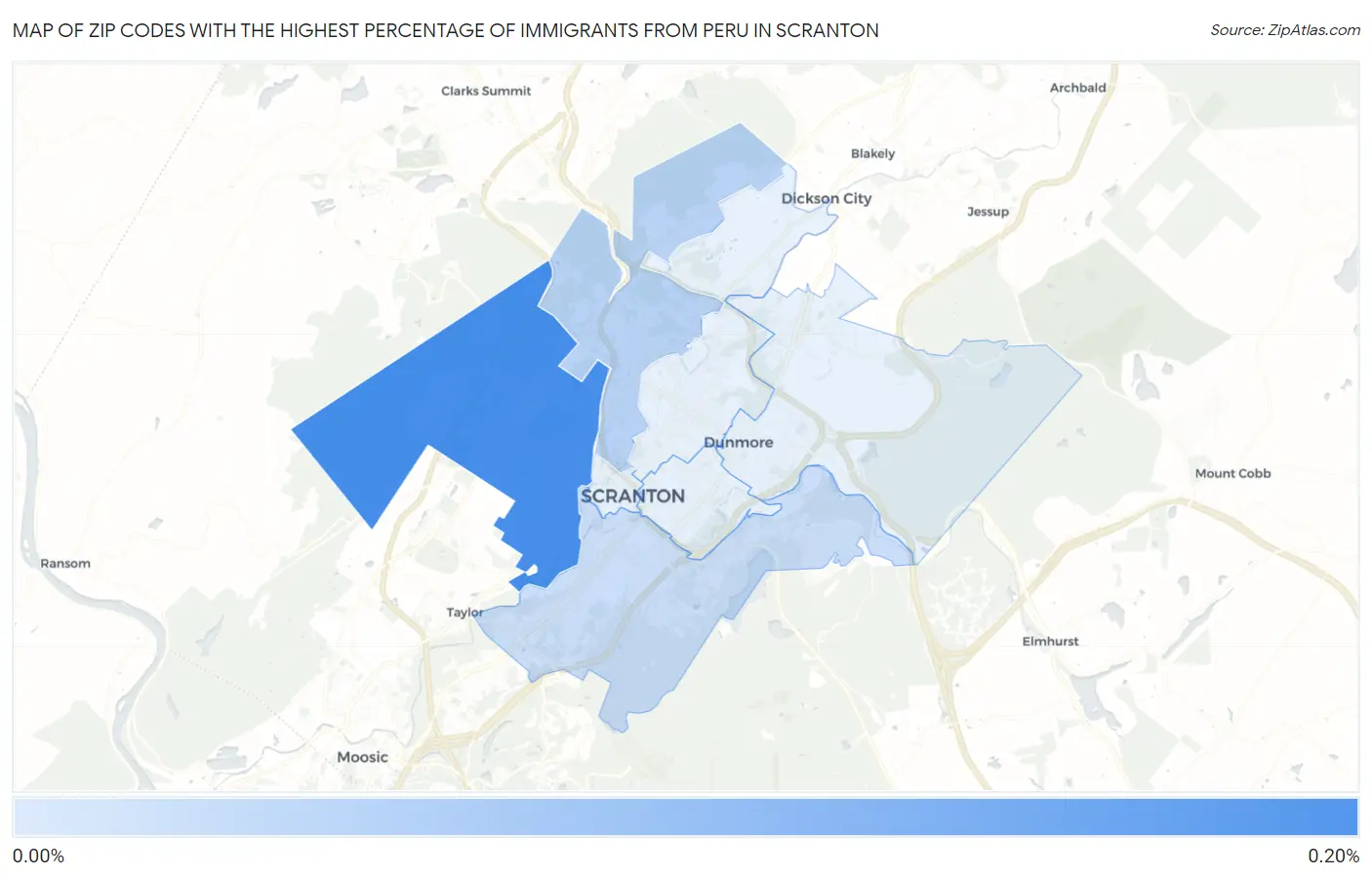 Zip Codes with the Highest Percentage of Immigrants from Peru in Scranton Map