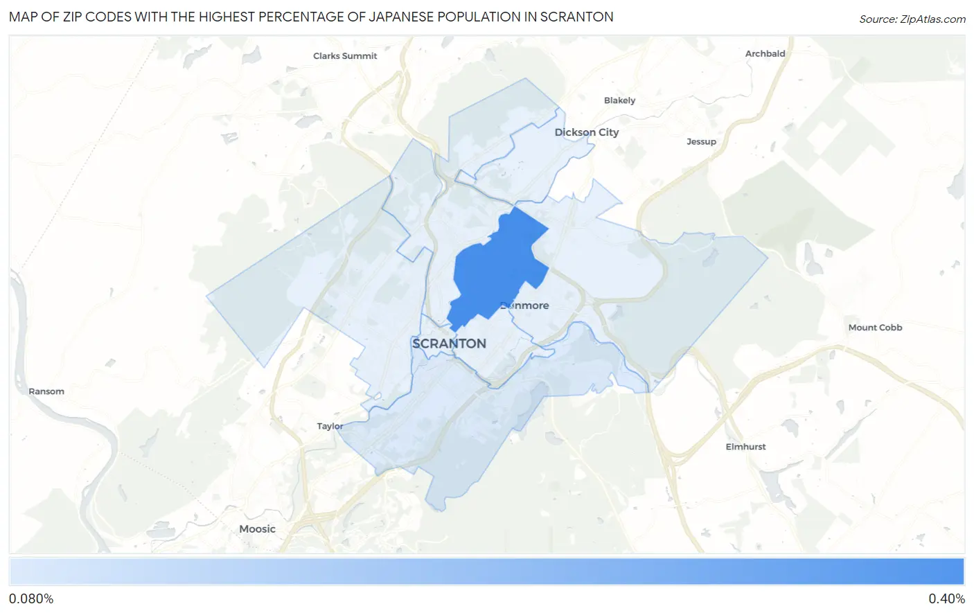 Zip Codes with the Highest Percentage of Japanese Population in Scranton Map