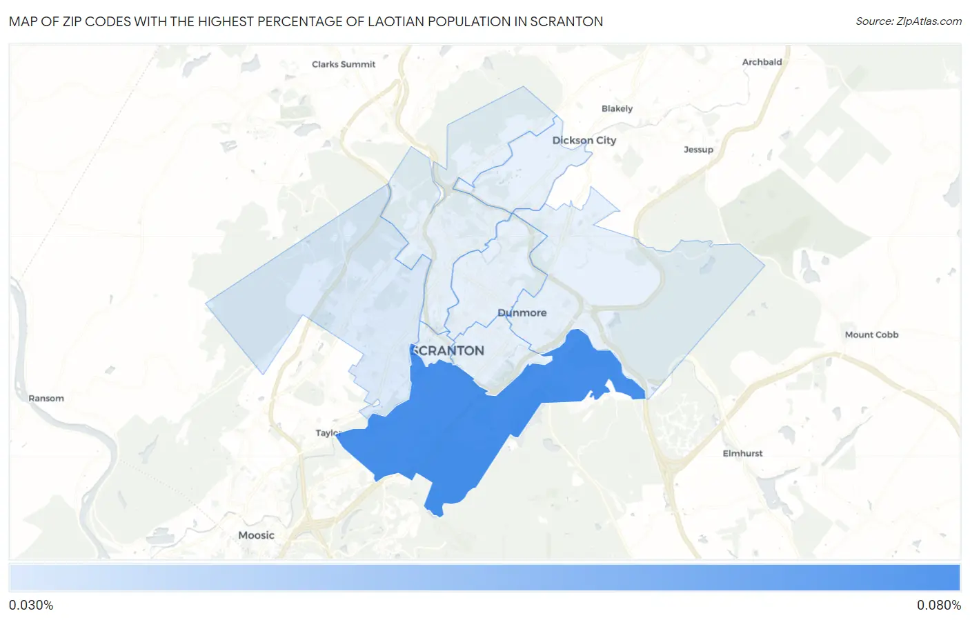 Zip Codes with the Highest Percentage of Laotian Population in Scranton Map