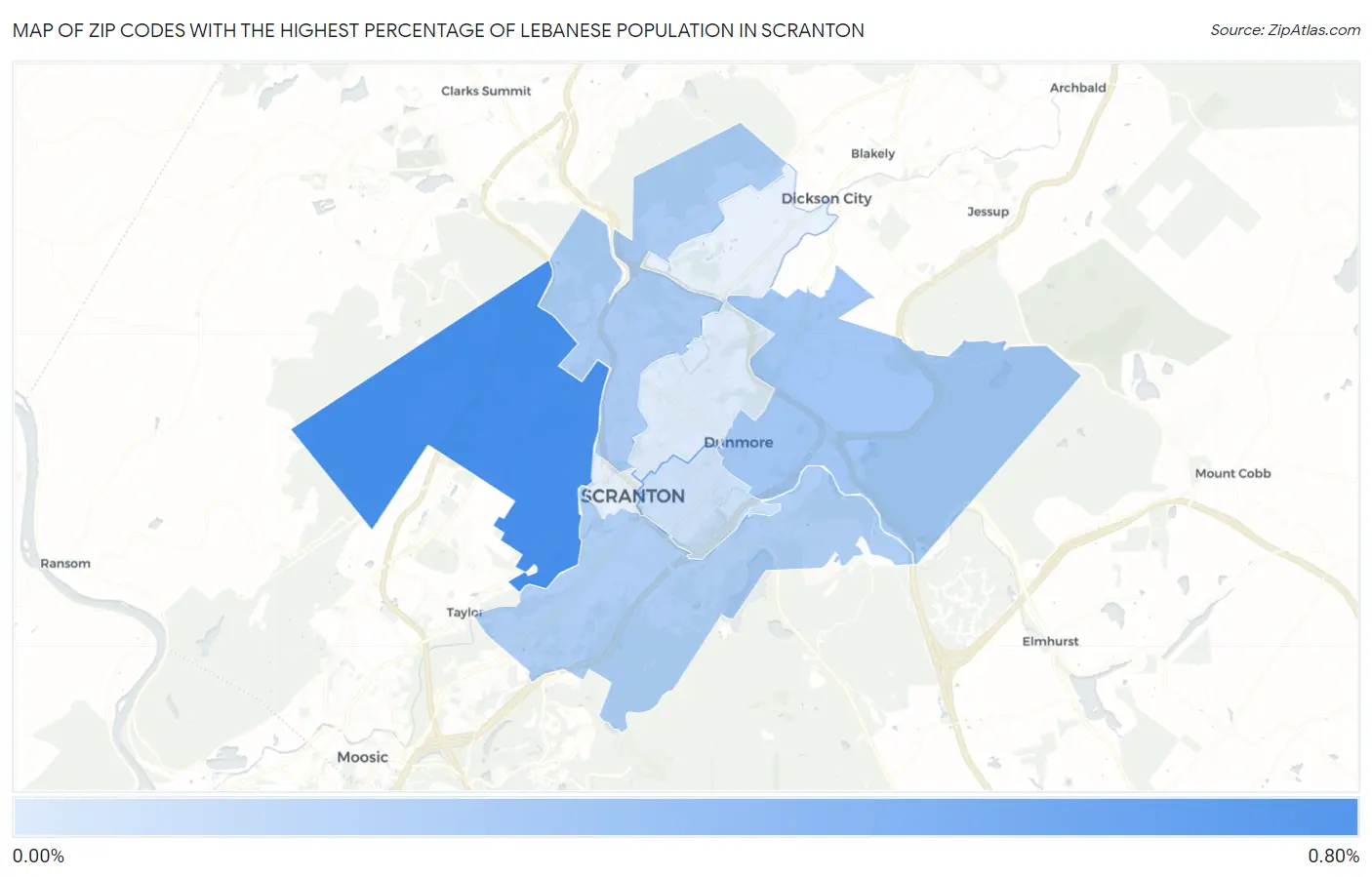 Zip Codes with the Highest Percentage of Lebanese Population in Scranton Map