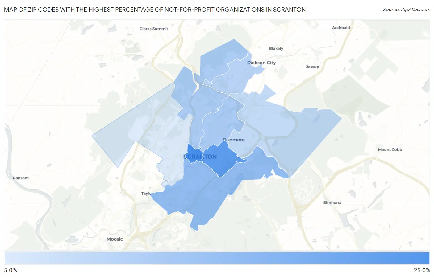Zip Codes with the Highest Percentage of Not-for-profit Organizations in Scranton Map