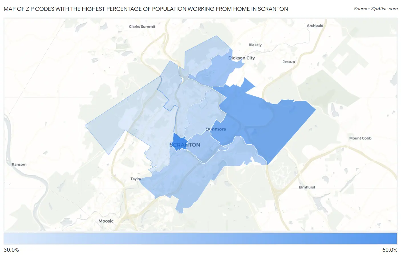 Zip Codes with the Highest Percentage of Population Working from Home in Scranton Map