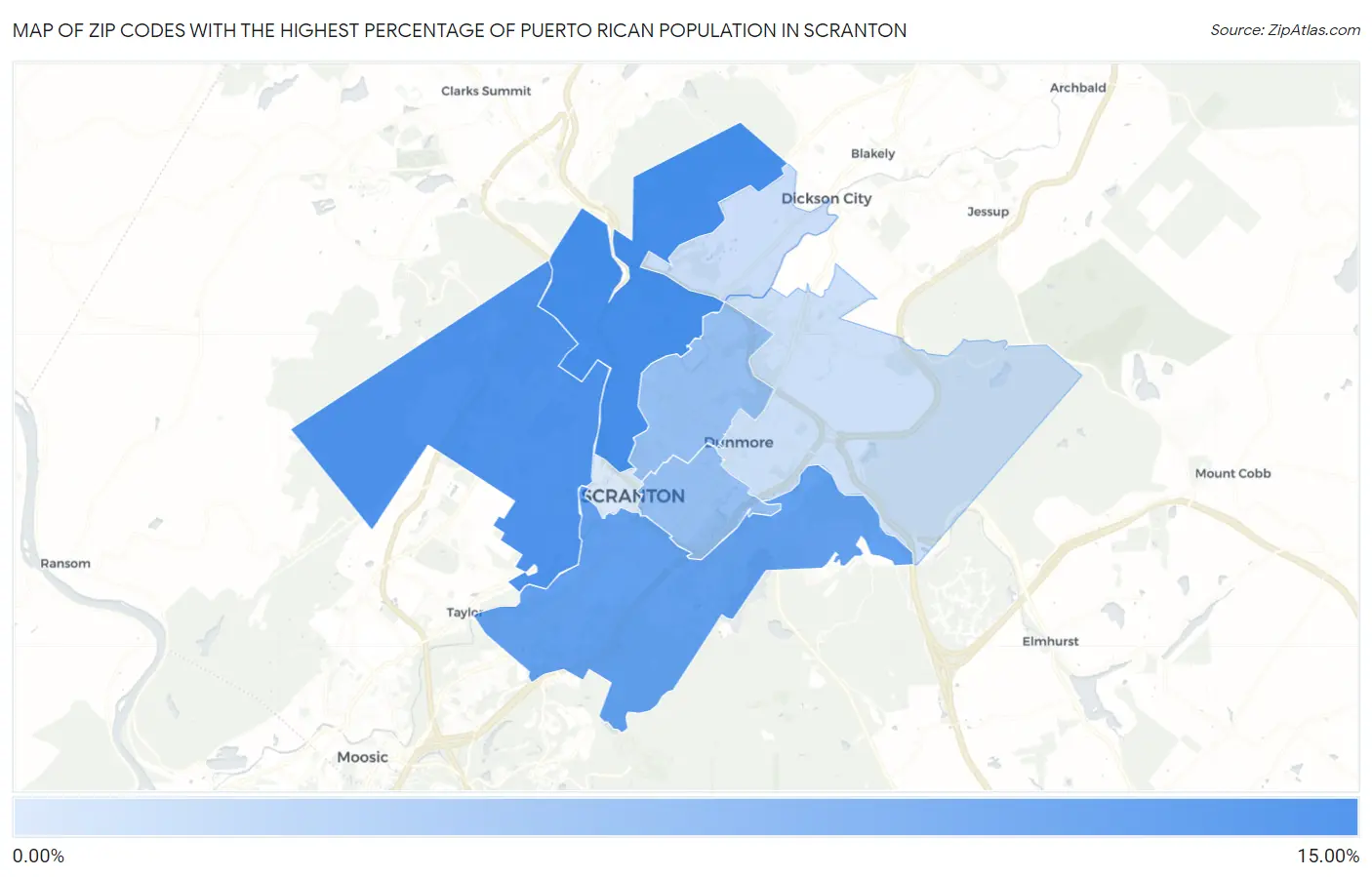 Zip Codes with the Highest Percentage of Puerto Rican Population in Scranton Map