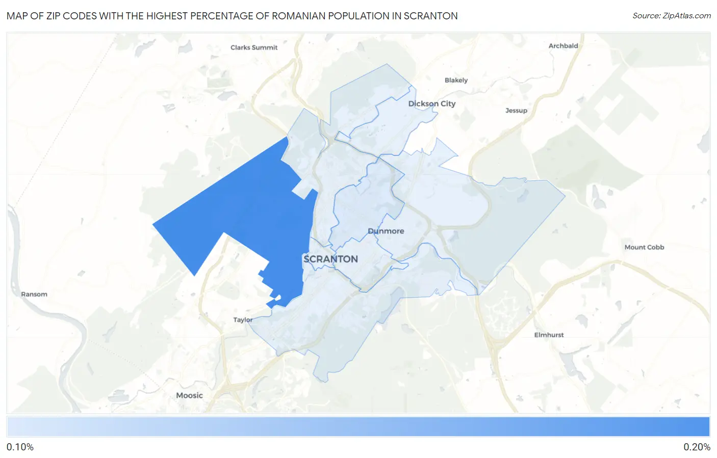 Zip Codes with the Highest Percentage of Romanian Population in Scranton Map