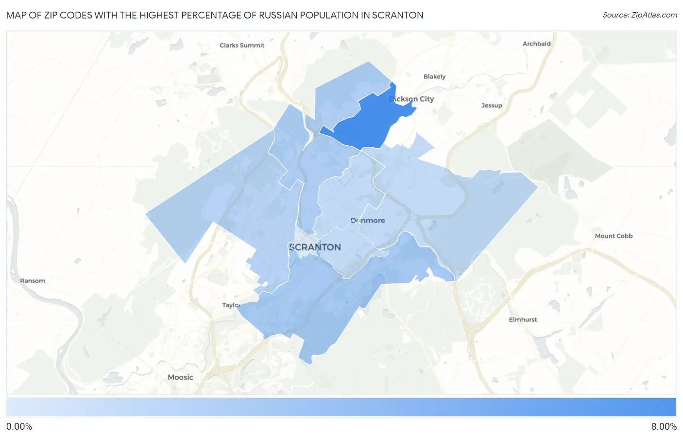 Zip Codes with the Highest Percentage of Russian Population in Scranton Map