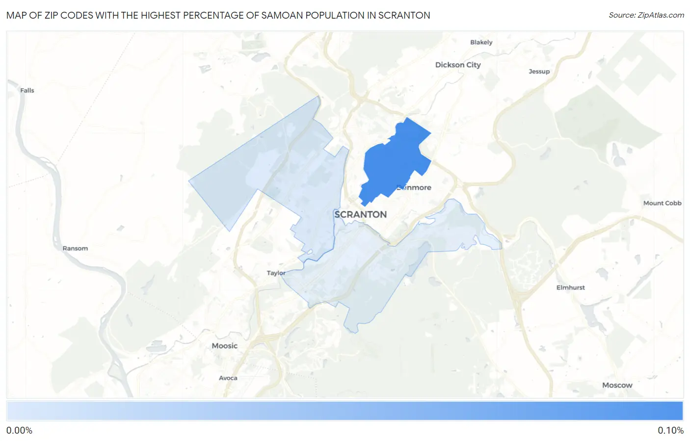 Zip Codes with the Highest Percentage of Samoan Population in Scranton Map