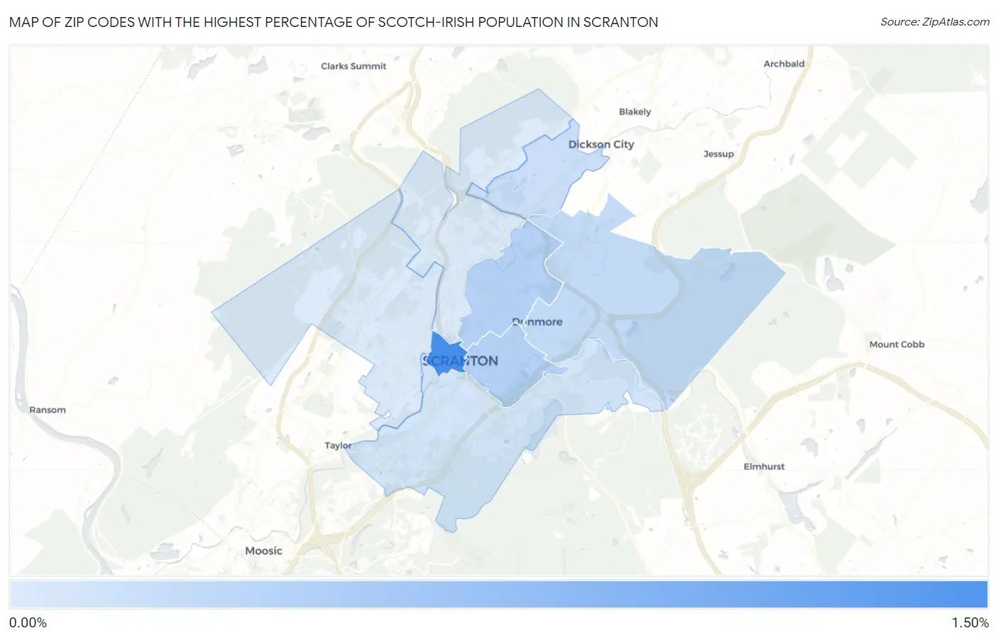 Zip Codes with the Highest Percentage of Scotch-Irish Population in Scranton Map