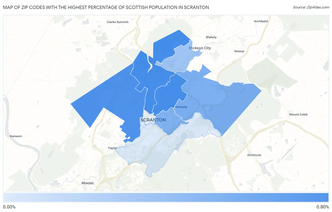 Zip Codes with the Highest Percentage of Scottish Population in Scranton Map
