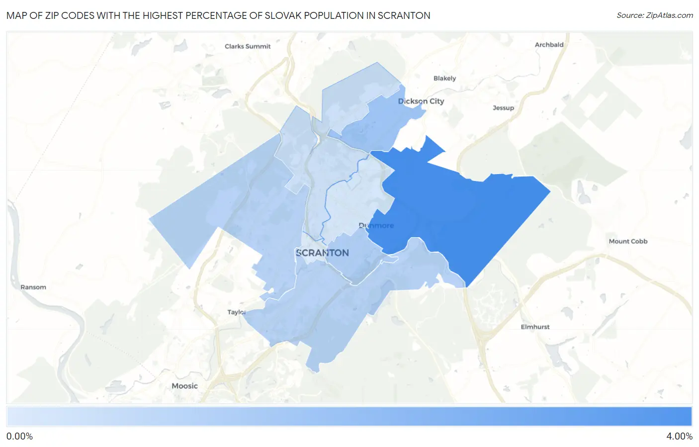 Zip Codes with the Highest Percentage of Slovak Population in Scranton Map