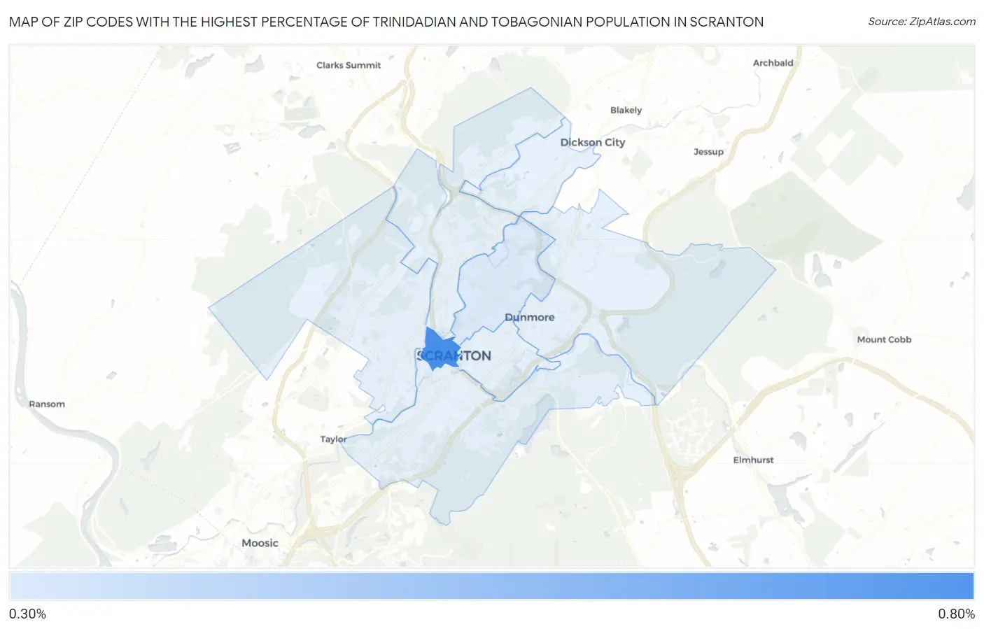 Zip Codes with the Highest Percentage of Trinidadian and Tobagonian Population in Scranton Map