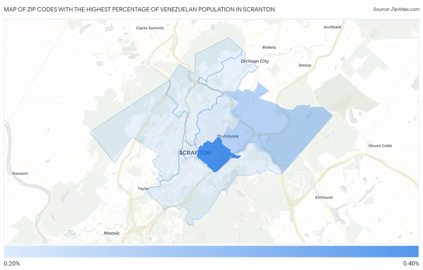 Zip Codes with the Highest Percentage of Venezuelan Population in Scranton Map