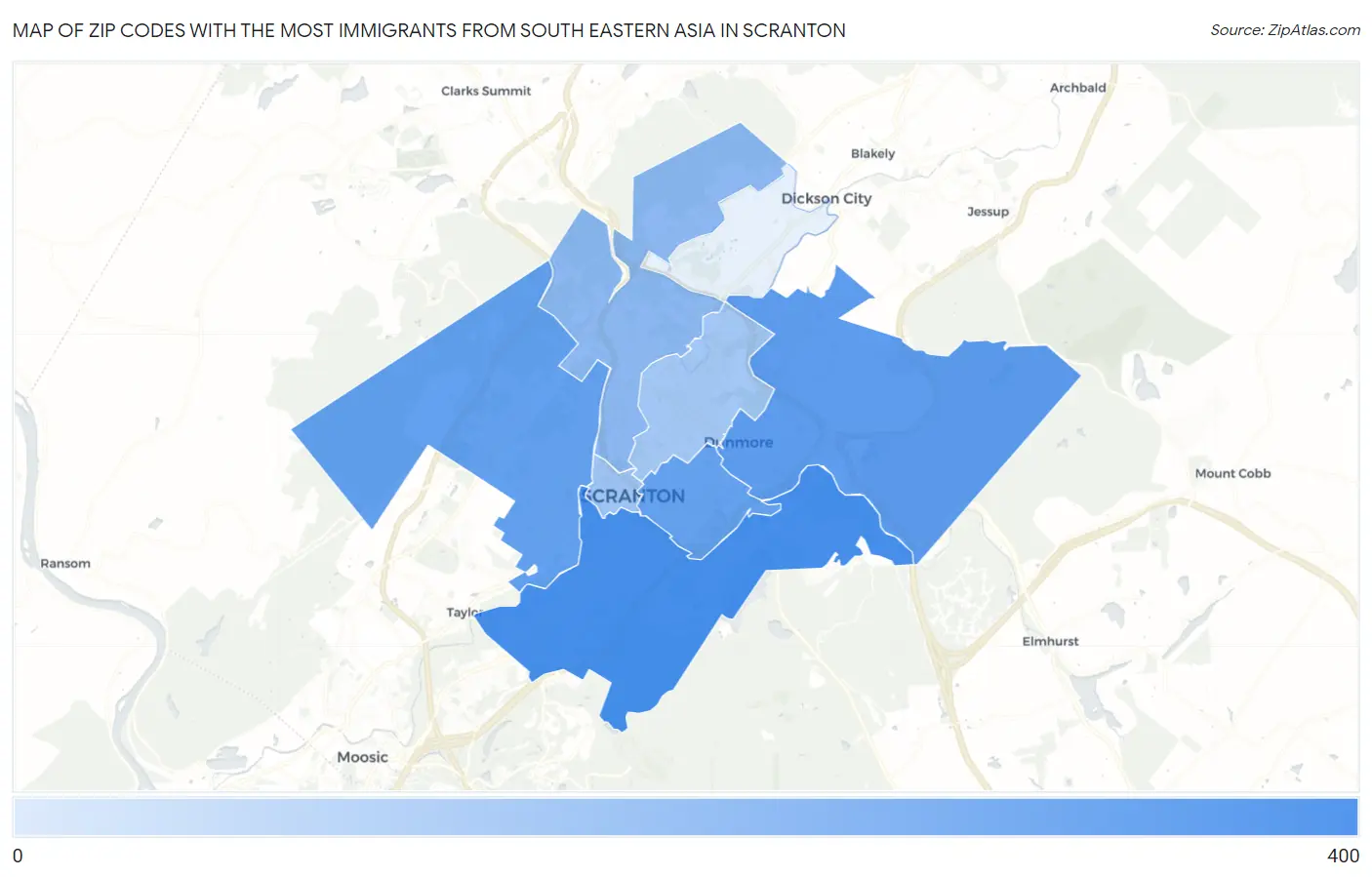 Zip Codes with the Most Immigrants from South Eastern Asia in Scranton Map