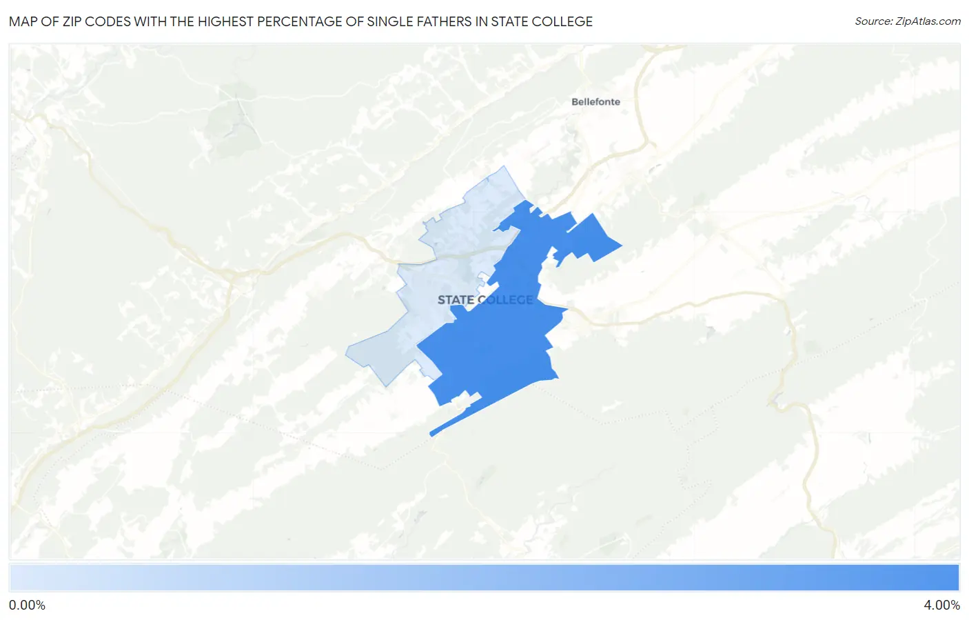 Zip Codes with the Highest Percentage of Single Fathers in State College Map