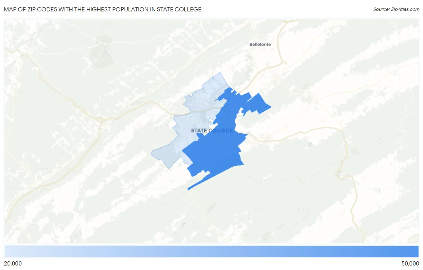 Zip Codes with the Highest Population in State College Map