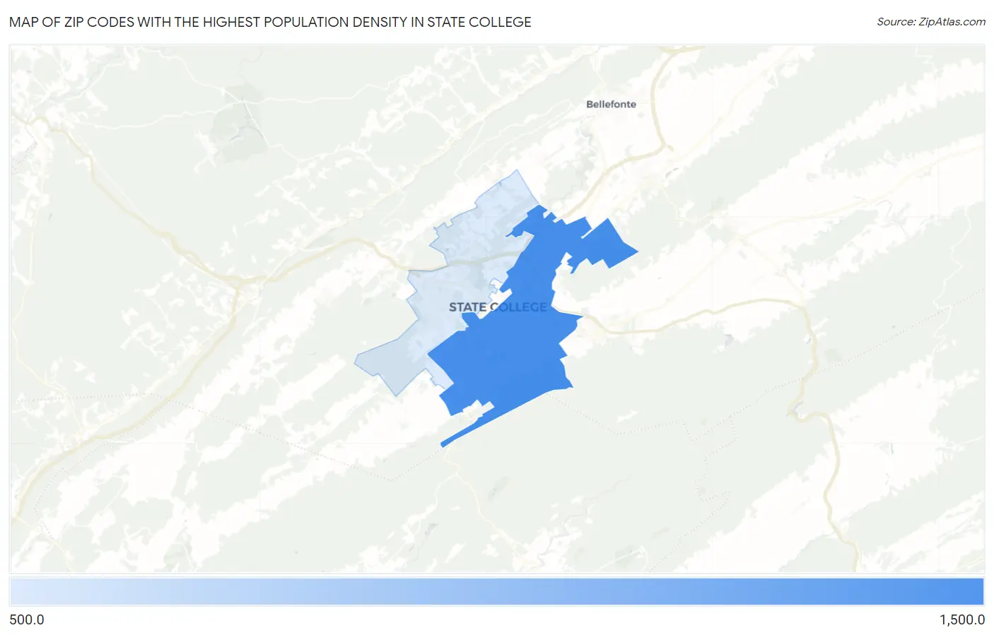 Zip Codes with the Highest Population Density in State College Map