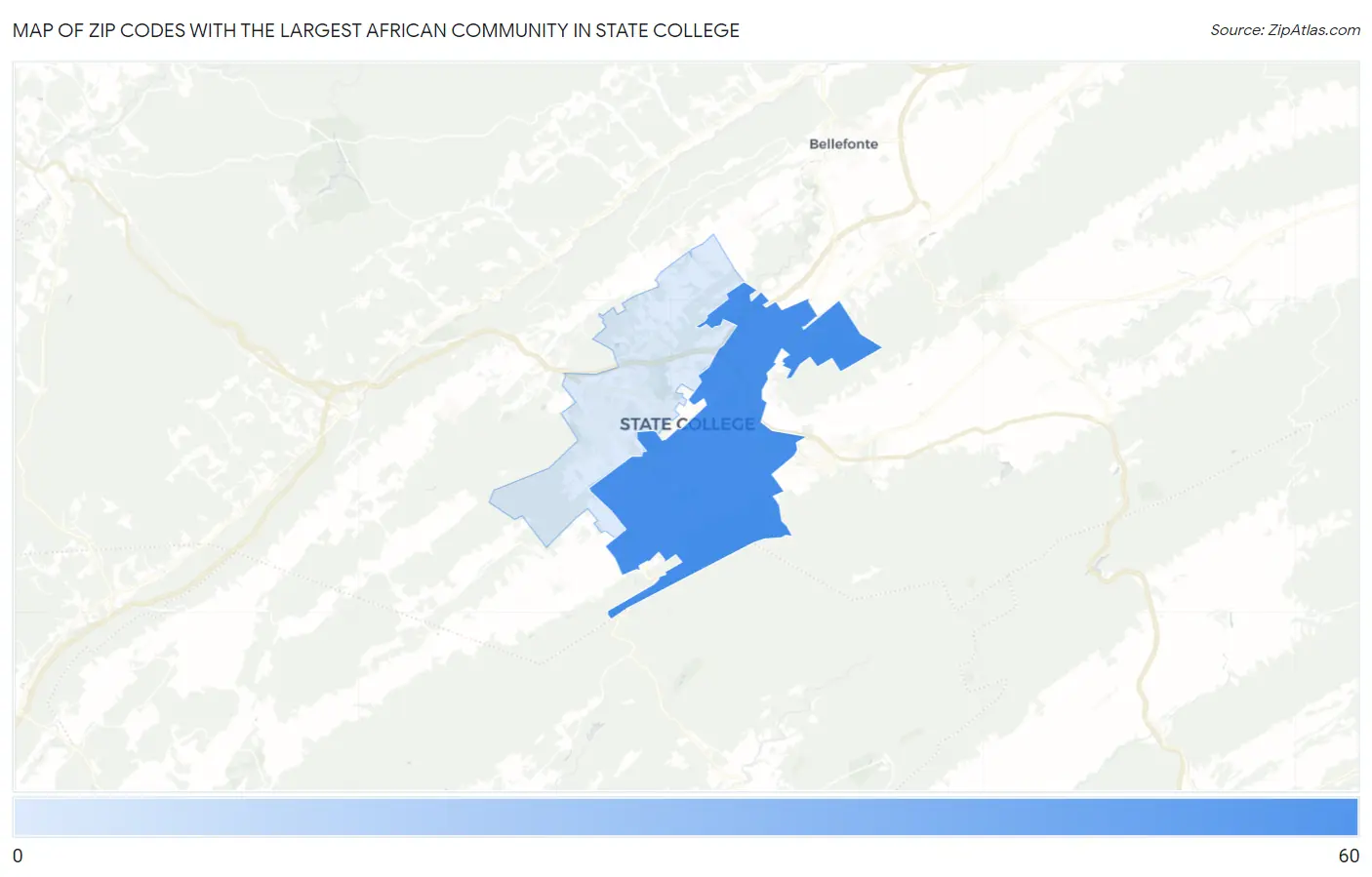 Zip Codes with the Largest African Community in State College Map