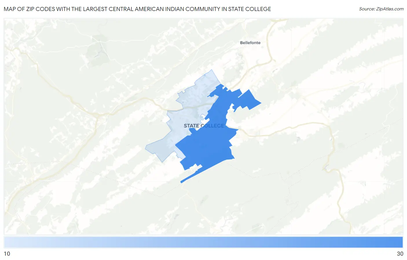 Zip Codes with the Largest Central American Indian Community in State College Map