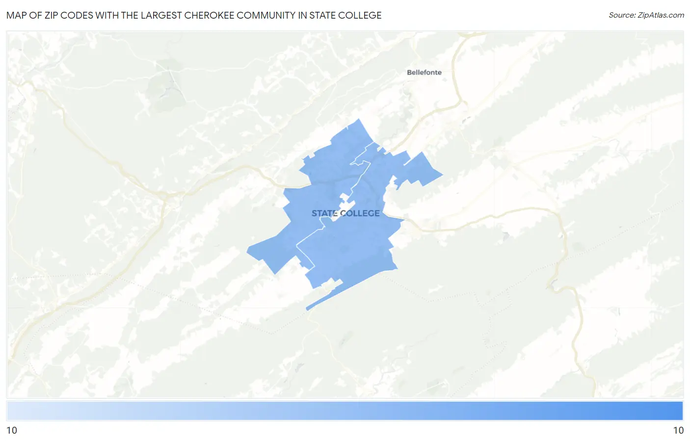 Zip Codes with the Largest Cherokee Community in State College Map