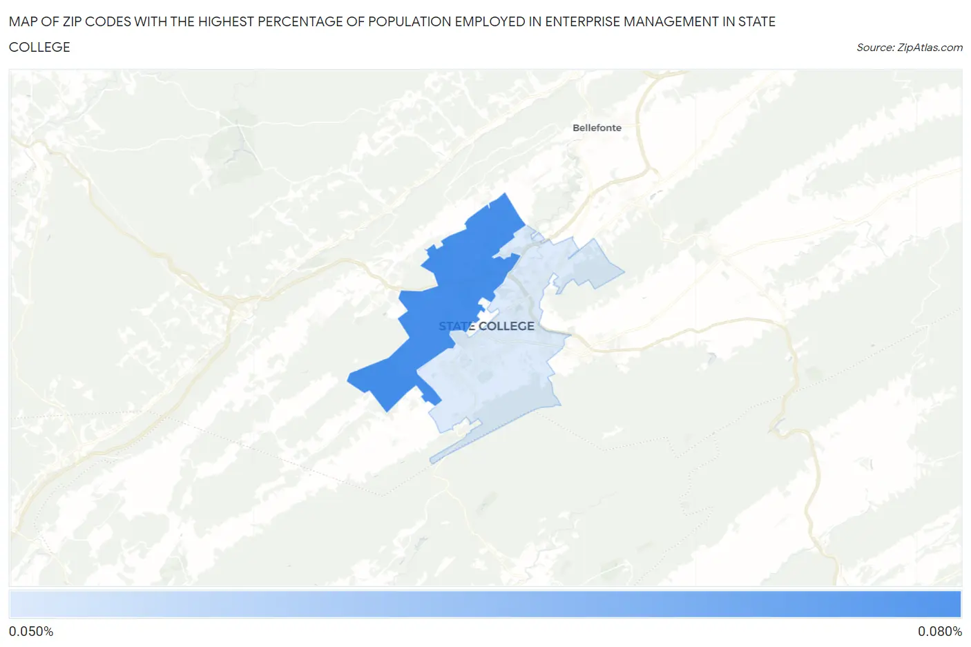 Zip Codes with the Highest Percentage of Population Employed in Enterprise Management in State College Map