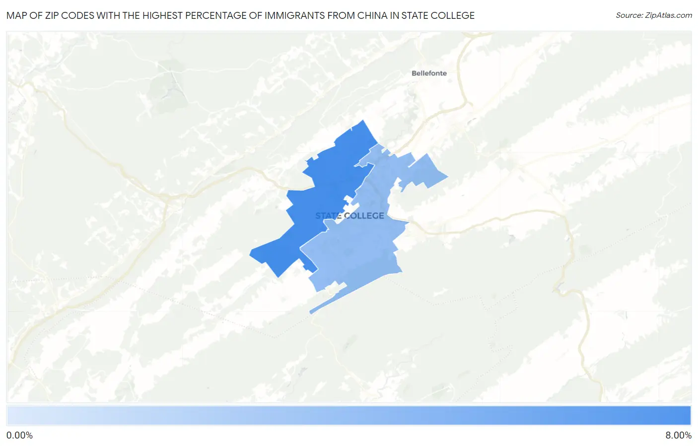 Zip Codes with the Highest Percentage of Immigrants from China in State College Map