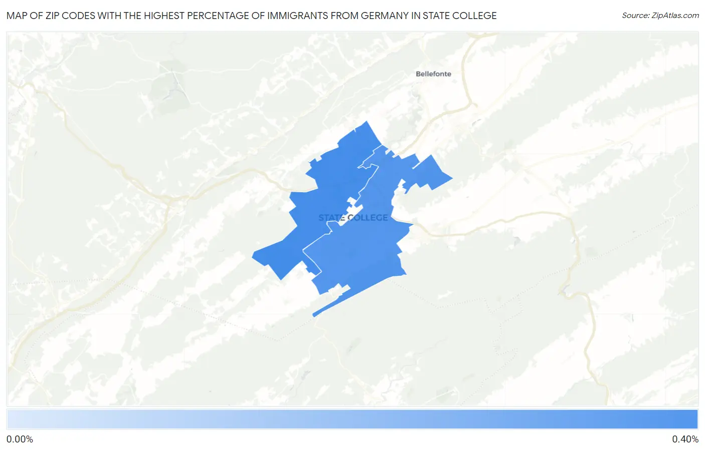 Zip Codes with the Highest Percentage of Immigrants from Germany in State College Map