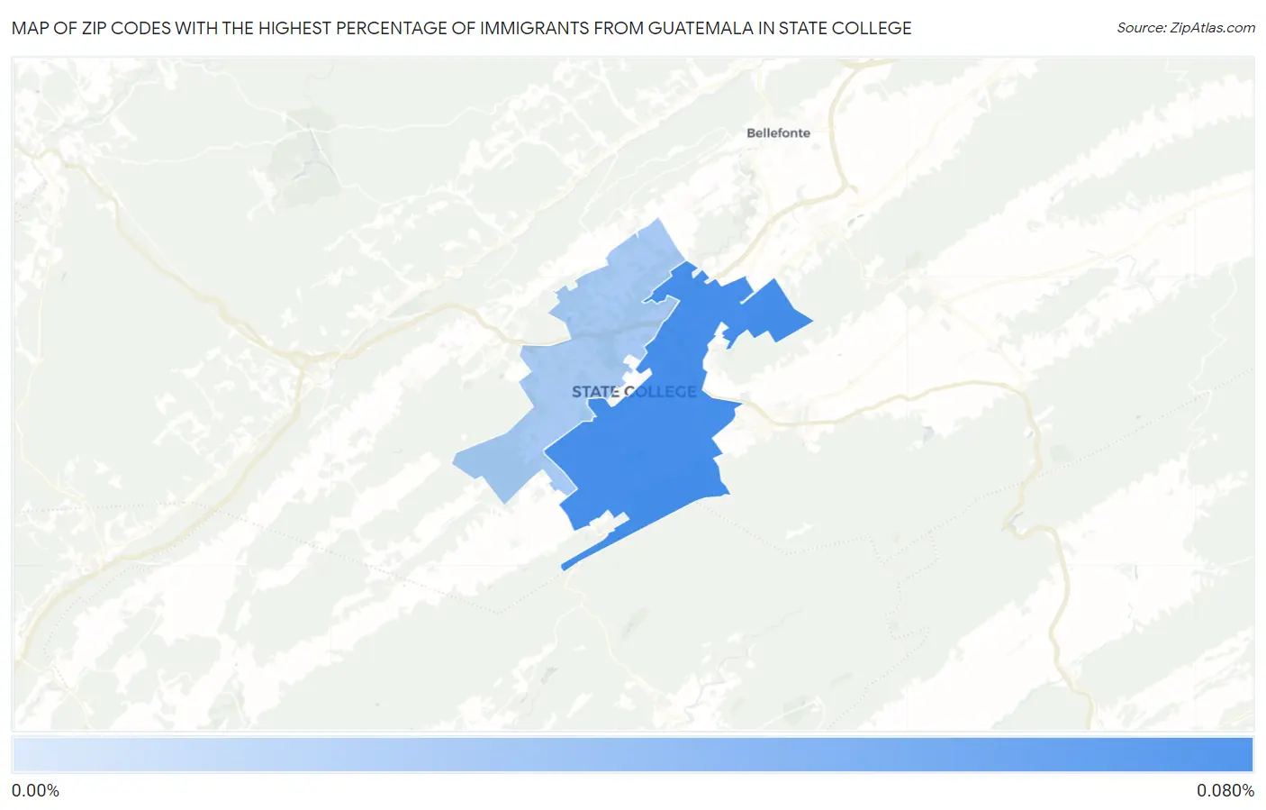 Zip Codes with the Highest Percentage of Immigrants from Guatemala in State College Map
