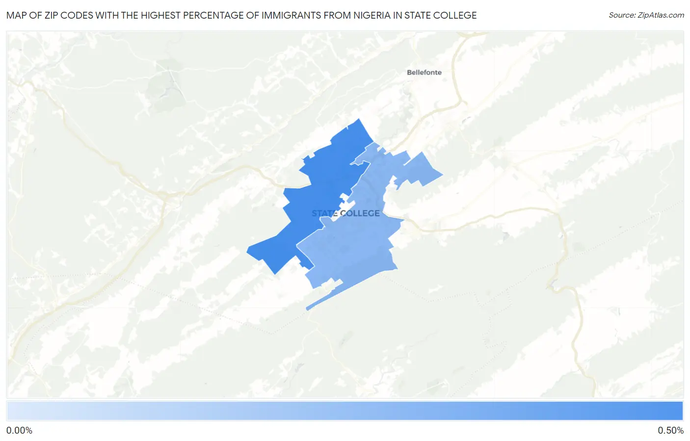 Zip Codes with the Highest Percentage of Immigrants from Nigeria in State College Map