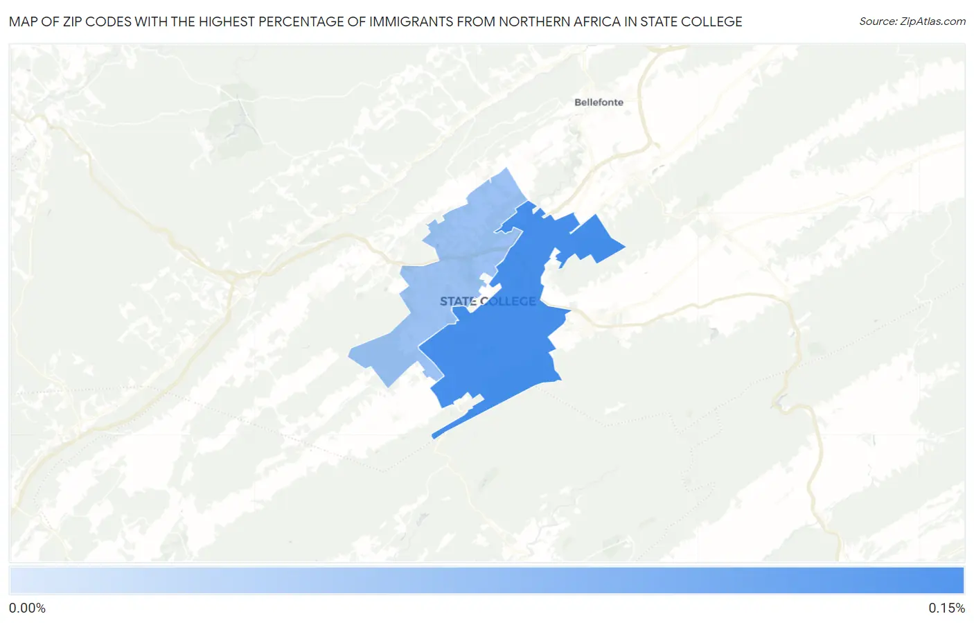 Zip Codes with the Highest Percentage of Immigrants from Northern Africa in State College Map