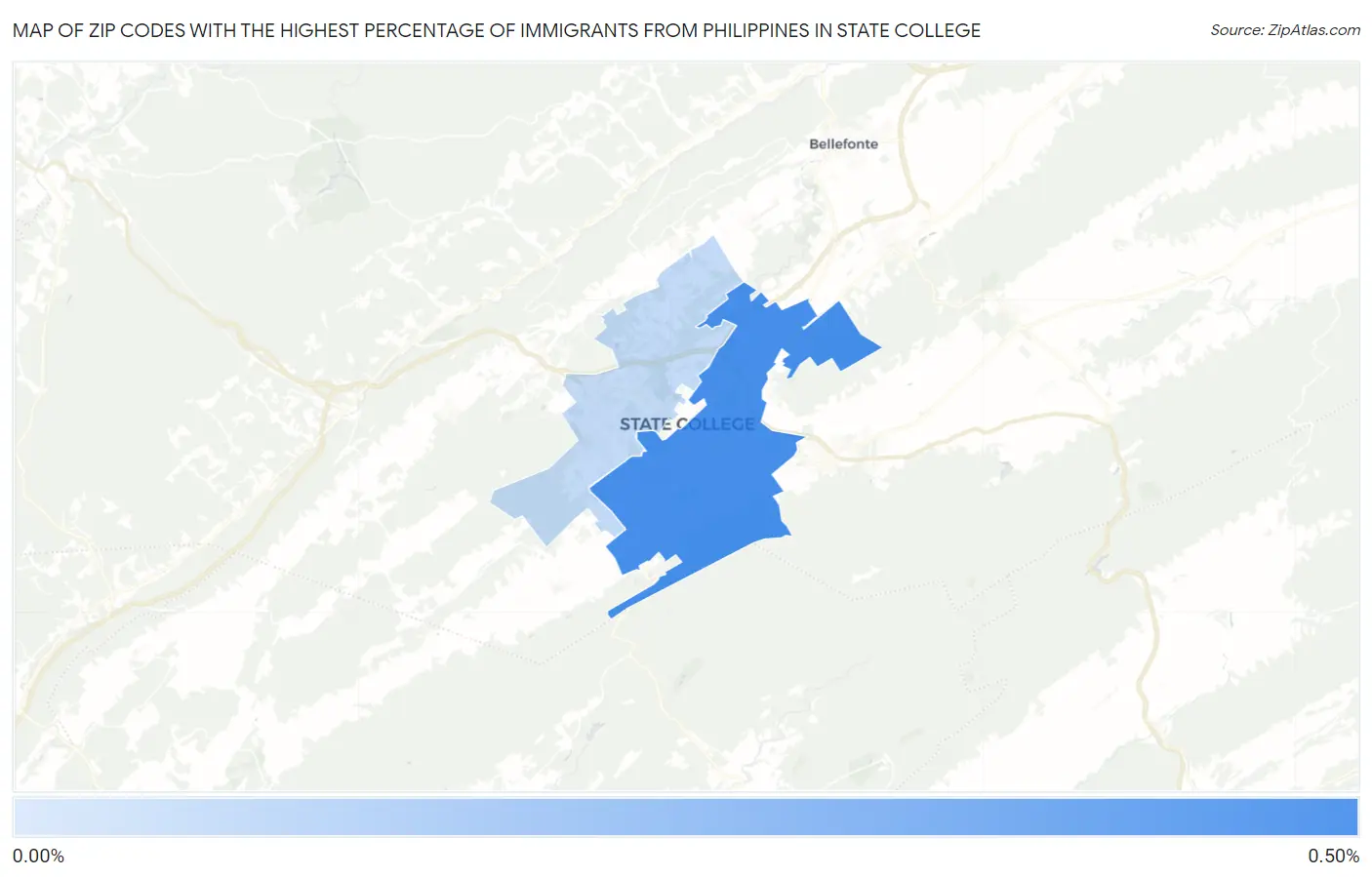 Zip Codes with the Highest Percentage of Immigrants from Philippines in State College Map