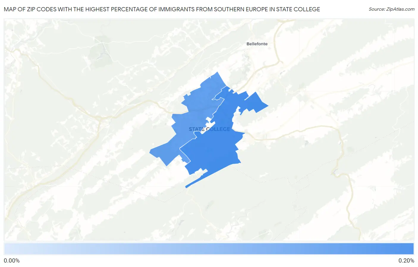 Zip Codes with the Highest Percentage of Immigrants from Southern Europe in State College Map