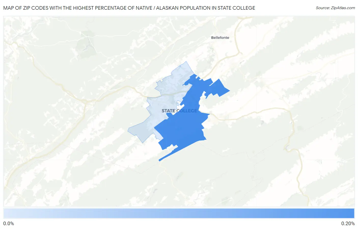 Zip Codes with the Highest Percentage of Native / Alaskan Population in State College Map