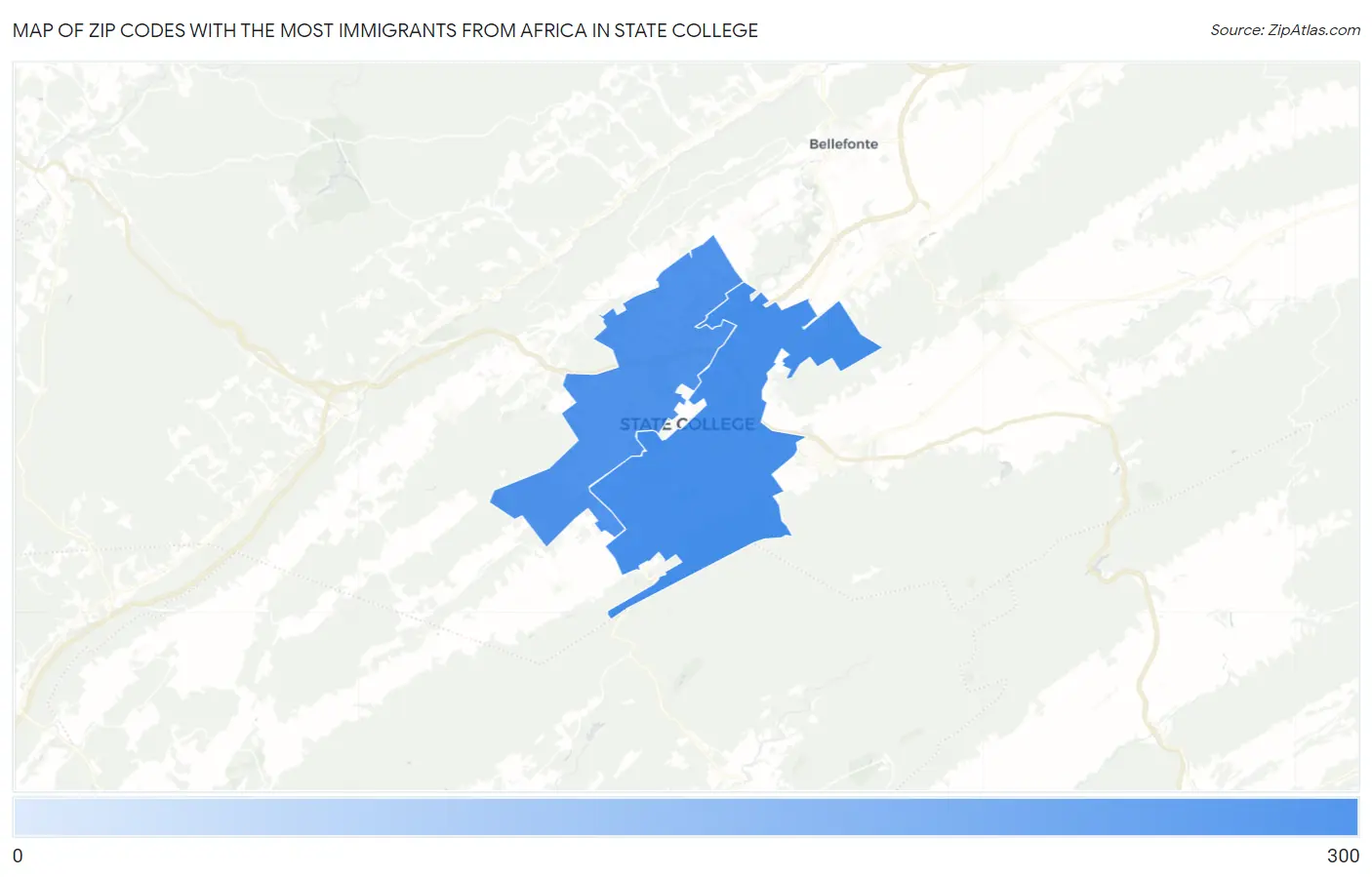 Zip Codes with the Most Immigrants from Africa in State College Map