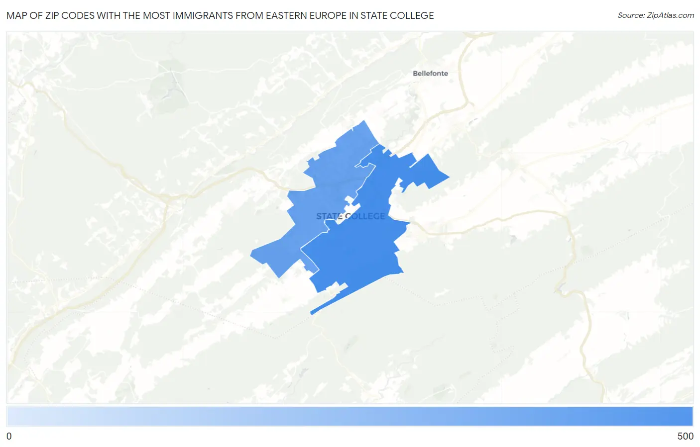 Zip Codes with the Most Immigrants from Eastern Europe in State College Map