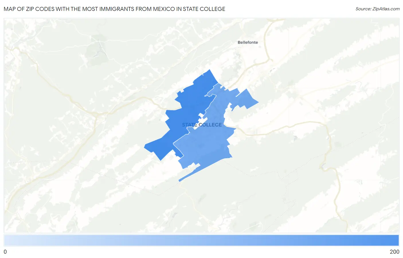 Zip Codes with the Most Immigrants from Mexico in State College Map