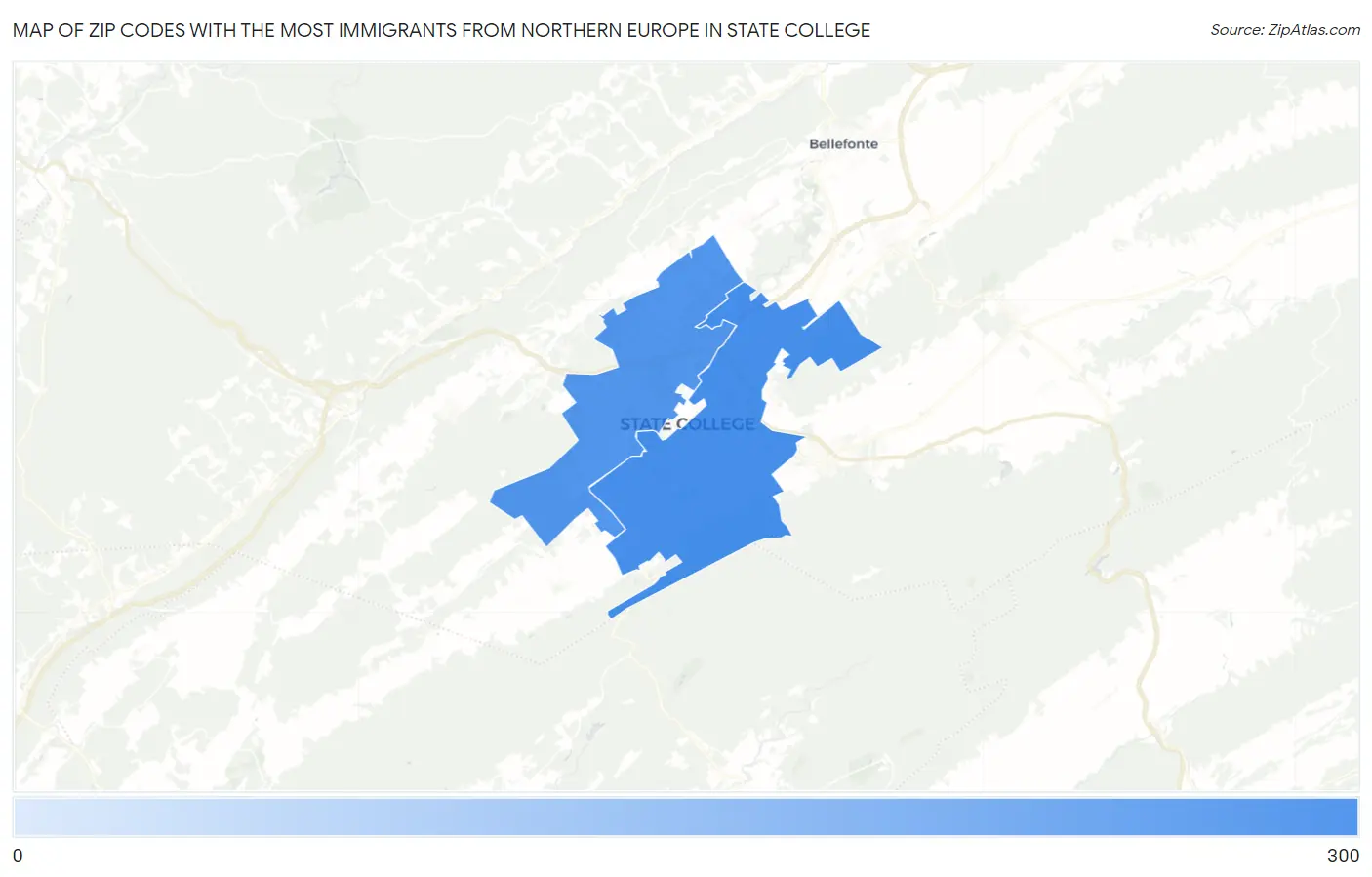 Zip Codes with the Most Immigrants from Northern Europe in State College Map