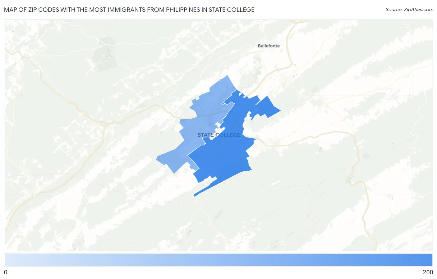 Zip Codes with the Most Immigrants from Philippines in State College Map