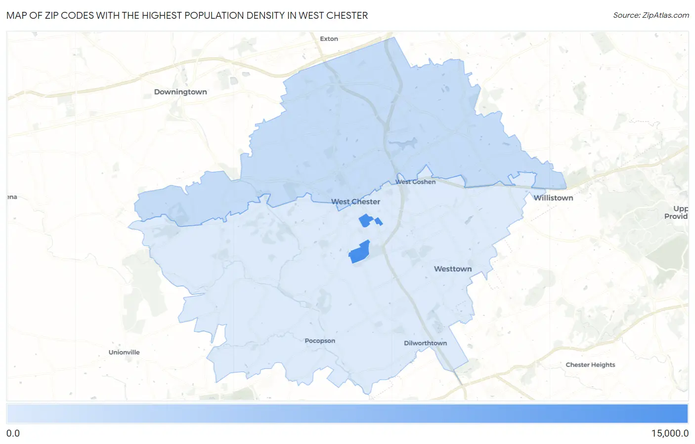 Zip Codes with the Highest Population Density in West Chester Map