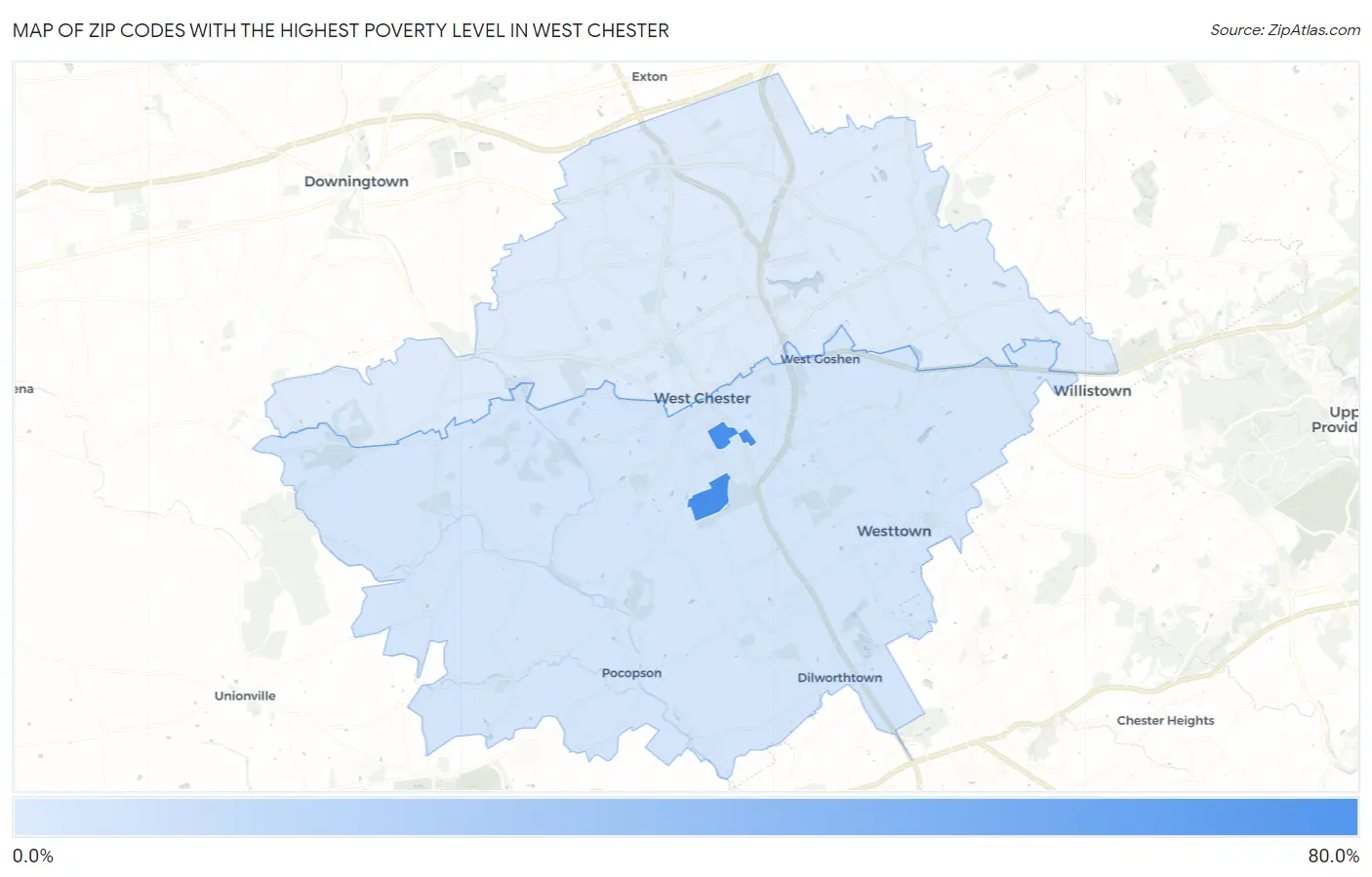Zip Codes with the Highest Poverty Level in West Chester Map