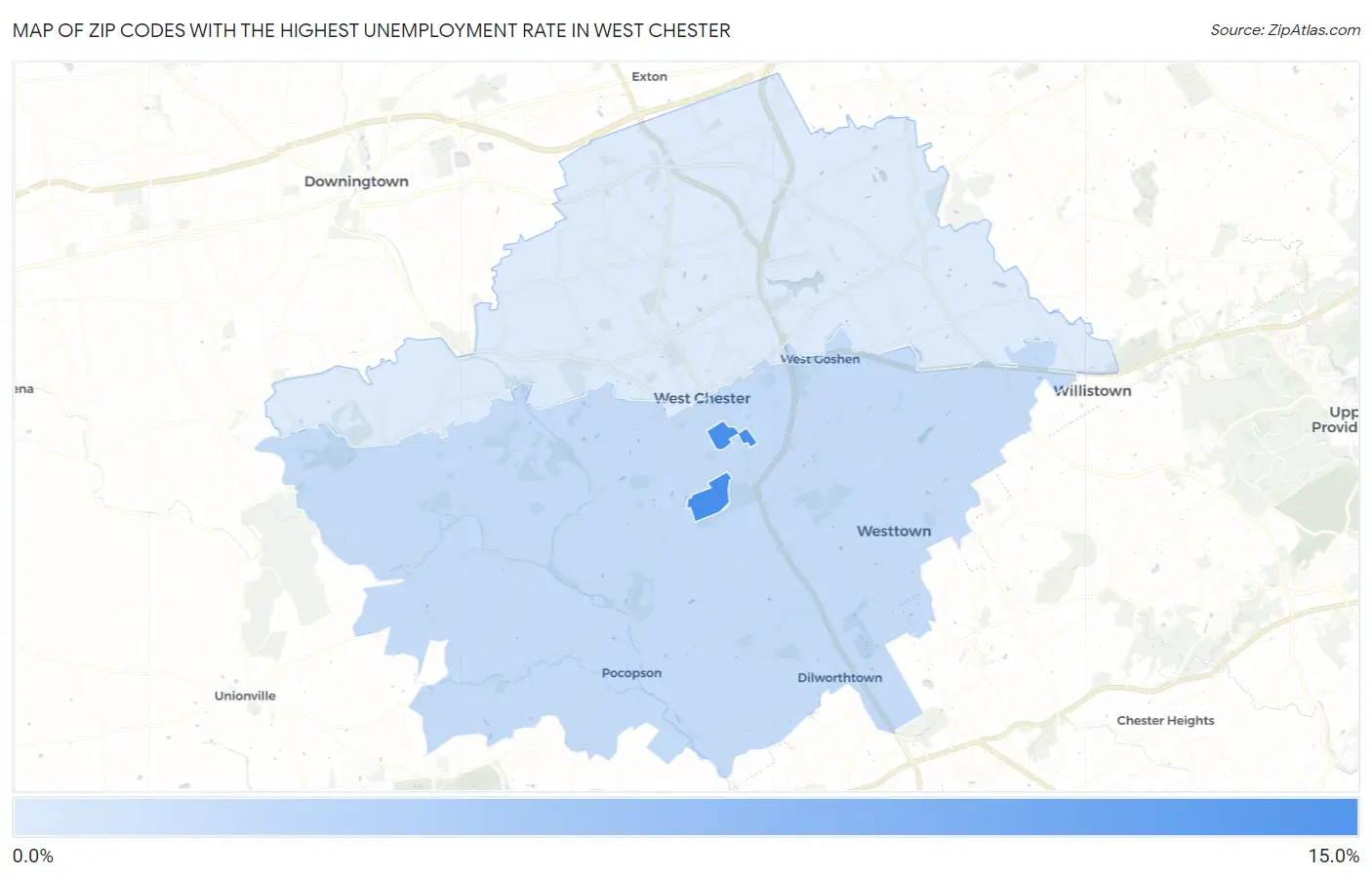 Zip Codes with the Highest Unemployment Rate in West Chester Map