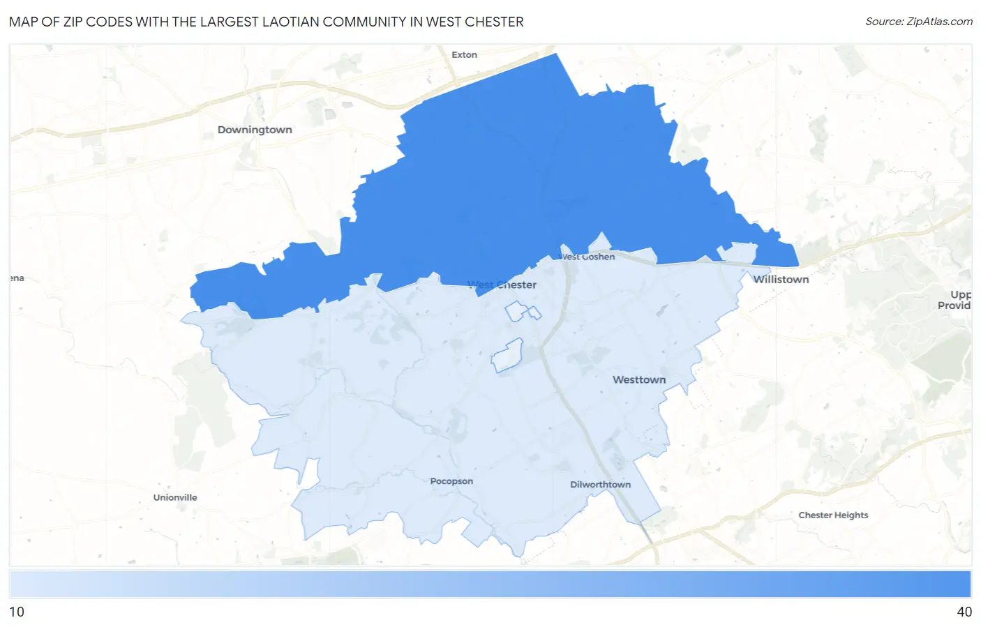 Zip Codes with the Largest Laotian Community in West Chester Map